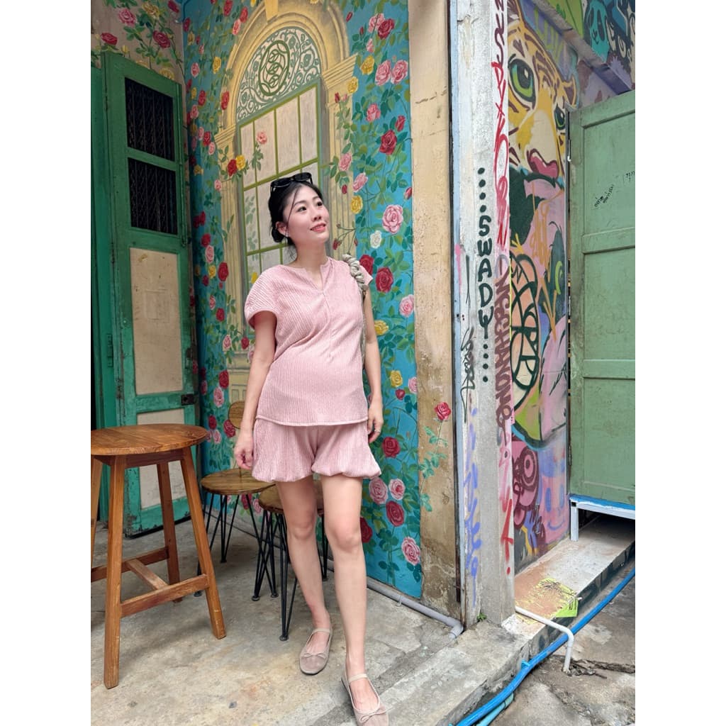 |มาใหม่|Minirin เซตเสื้อคลุมท้อง + กางเกงคลุมท้องทรงบอลลูน M63 Nami balloon set รูปที่ 7