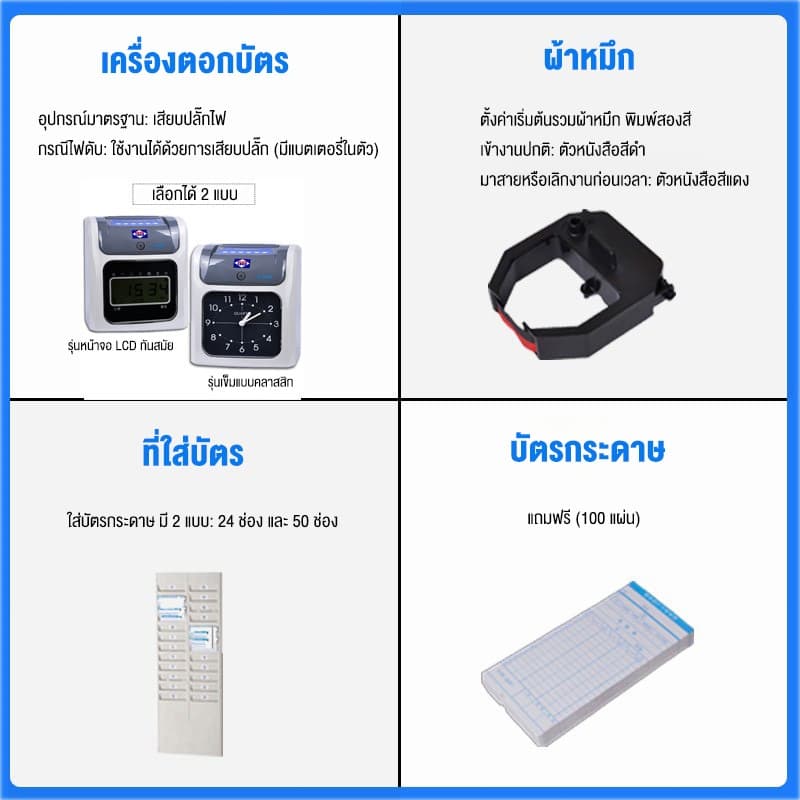 Phlinice เครื่องตอกบัตร เครื่องลงเวลา แถมฟรี บัตรตอก 100 ใบ ระบบการพิมพ์ชนิดดึงและคืนบัตรอัตโนมัติ รูปที่ 3