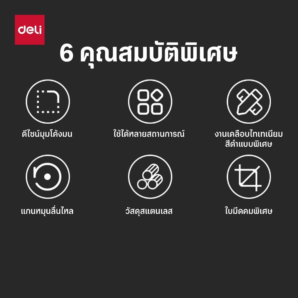 Deli กรรไกรสแตนเลส เคลือบดำกันสนิม กรรไกรอเนกประสงค์ ตัดกระดาษ ขนาด 210mm Scissor จำหน่าย 1 เล่ม รูปที่ 2