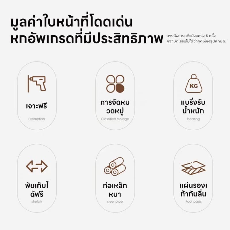 ชั้นวางของปรับระดับได้ 30-125 ซม. ชั้นวางตู้เสื้อผ้าแบบไม่ต้องเจาะรู ชั้นวางของใต้ซิงค์ล้างจาน ชั้นวางจัดเก็บตู้รองเท้า รูปที่ 7
