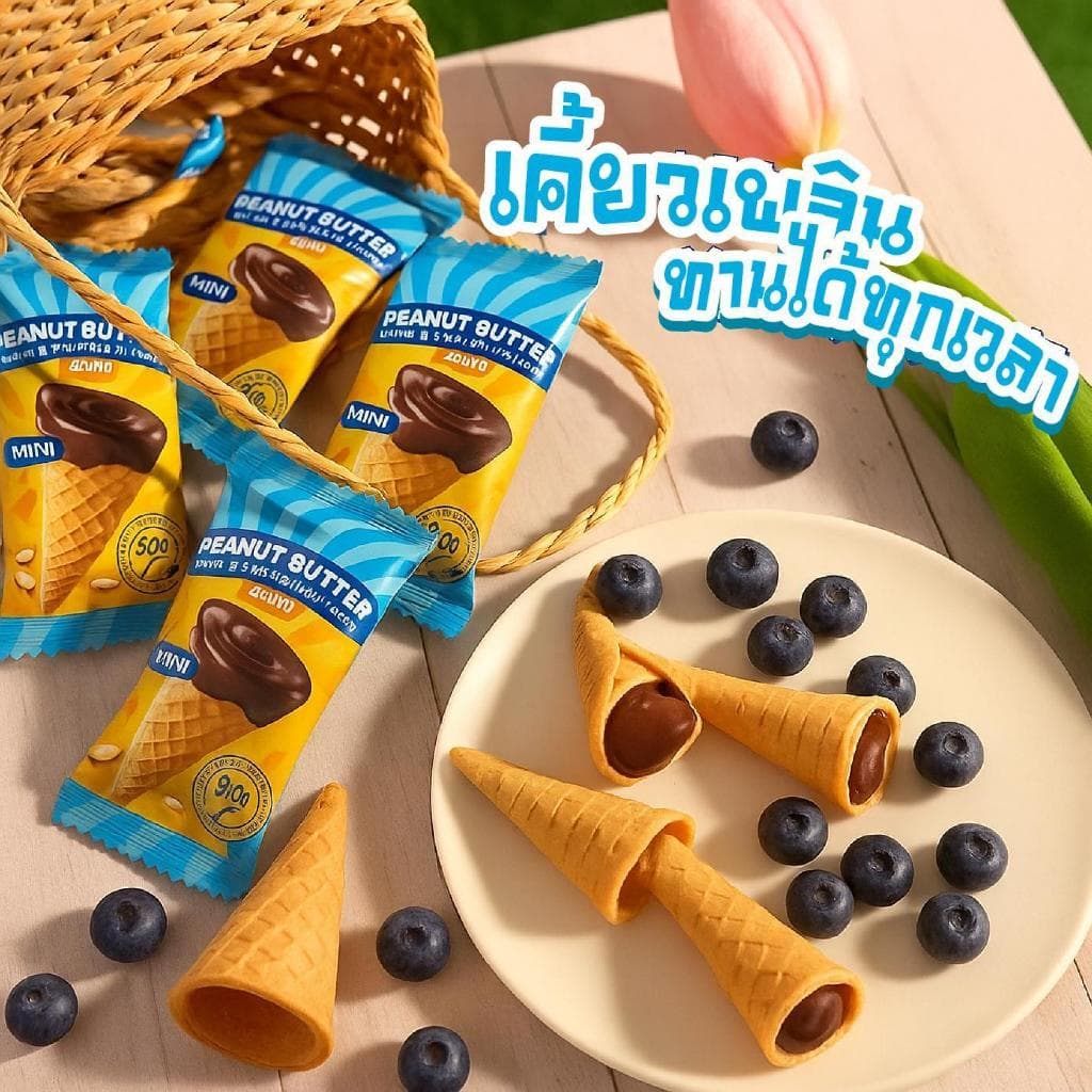 เวเฟอร์โคนกรอบรส Peanut Butter Chocolate หวาน กรอบ อร่อยในทุกคำ ขนาด 300 กรัม รูปที่ 3