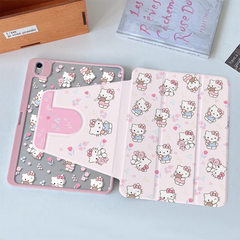 เคสiPadหมุน 360° Hellokitty Gen11/10 Air7/6 13 Gen12 Pro11 flower เคสไอแพด Air5 Gen6 Mini7 รูปที่ 3