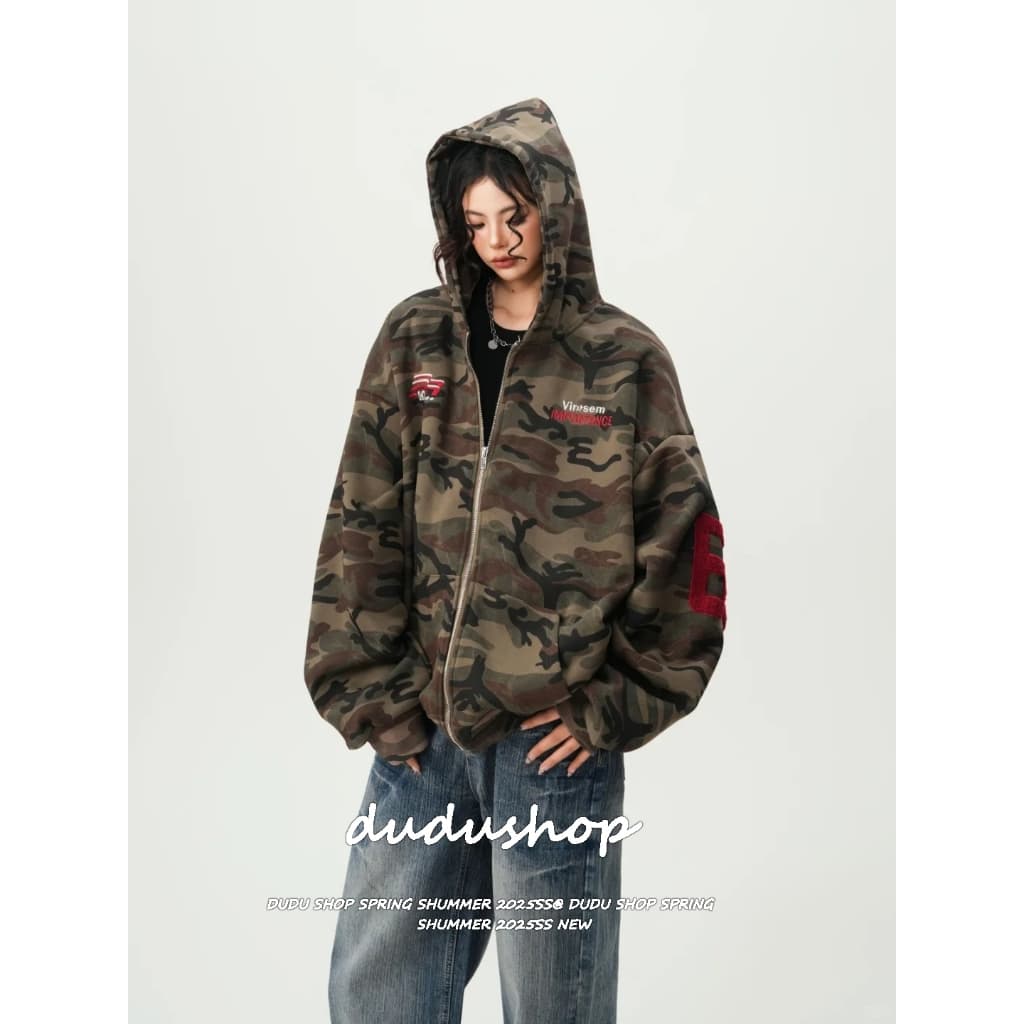 [Street style casual camouflage zip-up jacket]เสื้อแจ็คเก็ตแขนยาวลายพรางสไตล์สตรีทลำลองสำหรับผู้หญิง รูปที่ 1