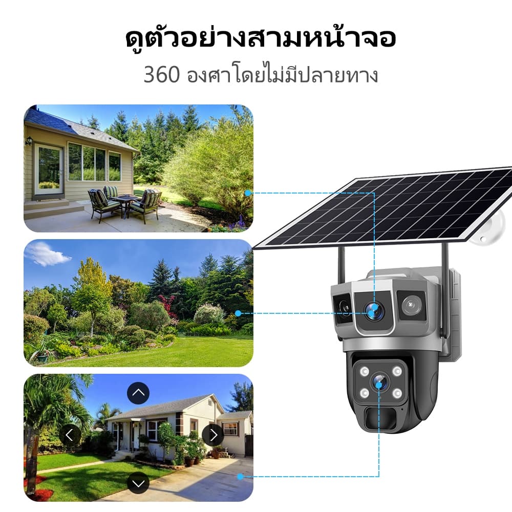 V380 Max พลังงานแสงอาทิตย์กล้องสองเลนส์ WiFi หน้าจอคู่ 3 ภาพ 4G ดูพร้อมกันได้ 8MP กลางคืนภาพสี กล้องวงจรปิดไร้สาย รูปที่ 3