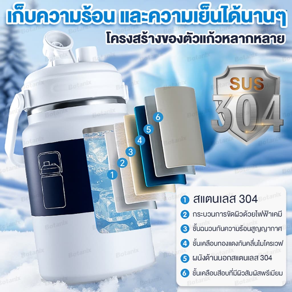 กระติกน้ำ เก็บอุณหภูมิ แสตนเลส เกรด SUS304 ขนาด 1500ML-2000ML-2500ML ฝาใหม่2หัว ดูด+ดื่ม พกพาสดวก รูปที่ 8