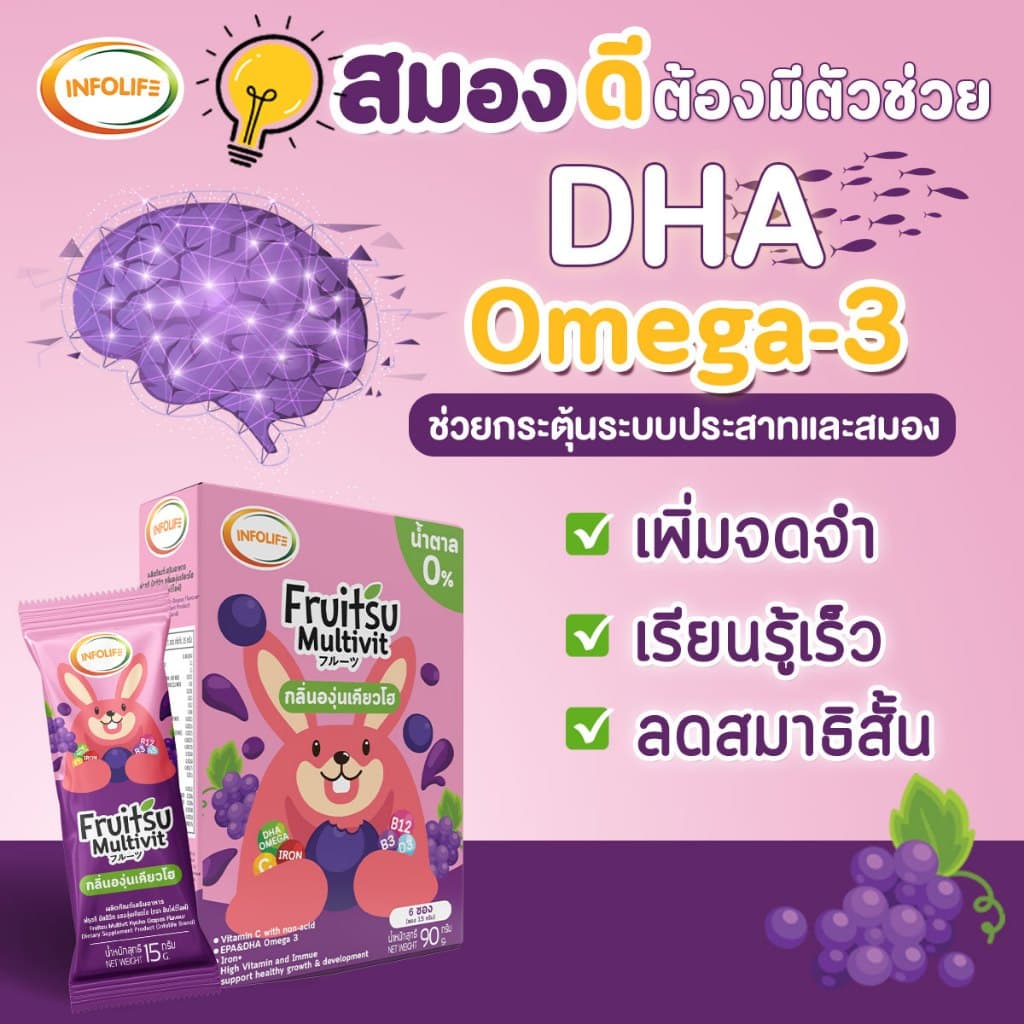 อินโฟว์ไลฟ ฟรุตสึ มัลติวิต วิตามินรวมชงดื่ม เสริมธาตุเหล็ก ต้านหวัด และบำรุงสมอง รสองุ่น สำหรับเด็ก รูปที่ 4