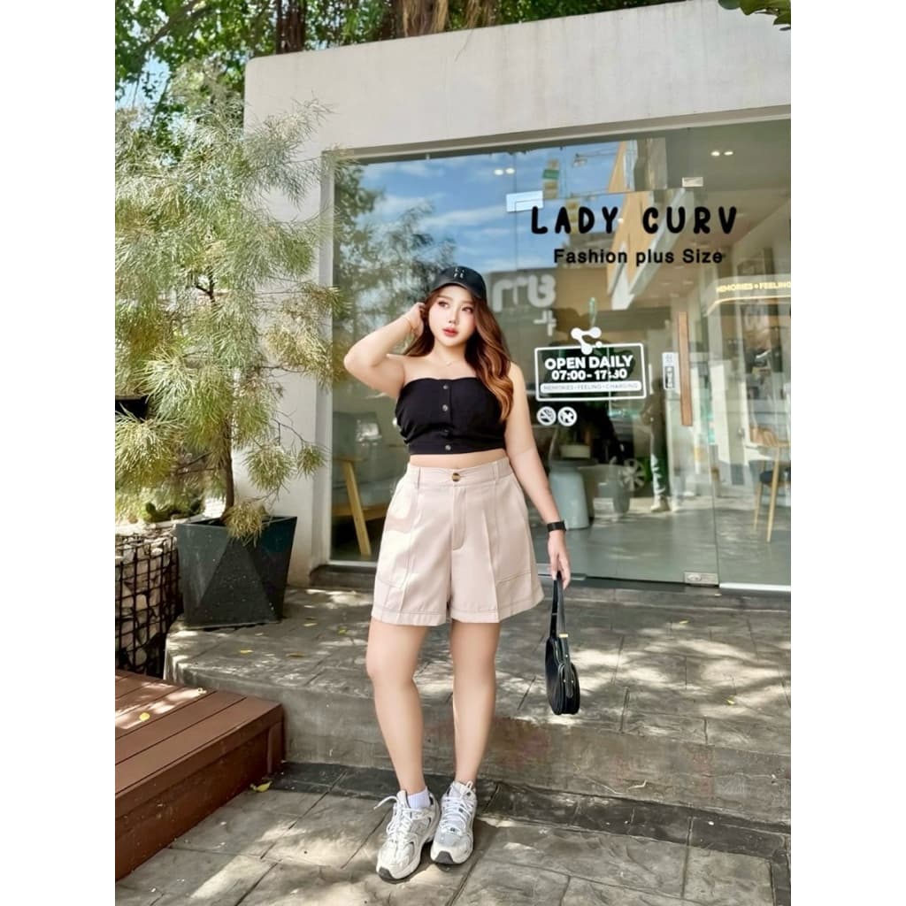 กางเกงขาสั้น ผ้าเปเป้ ดีเทลเดินด้าย ทรงสวย ใส่สบาย เสื้อผ้าสาวอวบอ้วน พลัสไซส์ ไซส์ใหญ่ รูปที่ 7