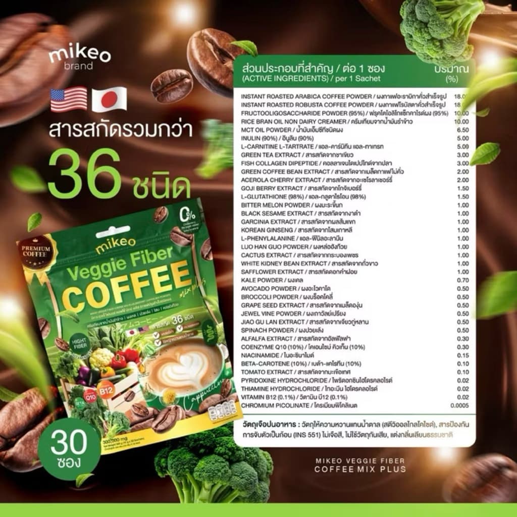 Mikeo Veggie fiber มิเกวกาแฟผัก 1ห่อมี30ซอง รูปที่ 3