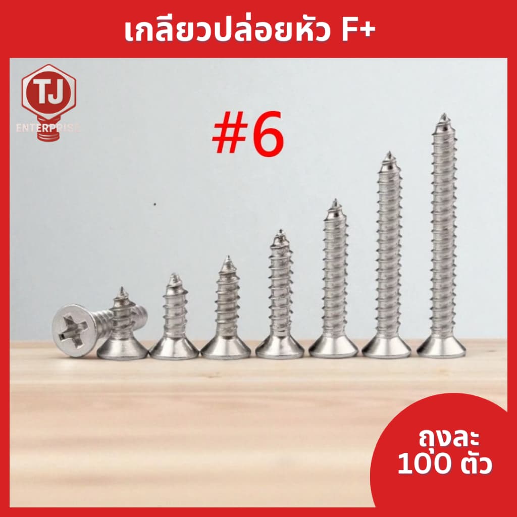 ​ #6 เกลียวเหล็กหัว​F​​ หัวแบน เกลียวปล่อย​ ตะปูเกลียว​​หัวเรียบ​เบอร์​#6 รูปที่ 1