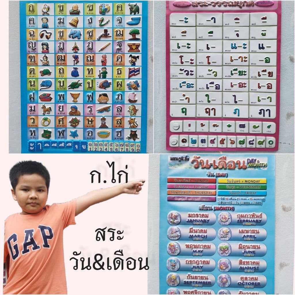 แผ่นสระภาษาไทย สระวรรณยุกต์ พลาสติกติดผนัง พิมพ์ตัวนูนคงทนสวยงาม รูปที่ 6