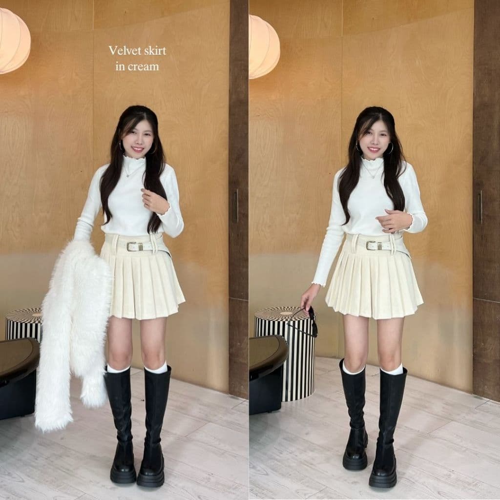 Beberlin กระโปรงผ้ากำมะหยี่แถมเข็มขัด รุ่น Velvet skirt / No : 1012 รูปที่ 5