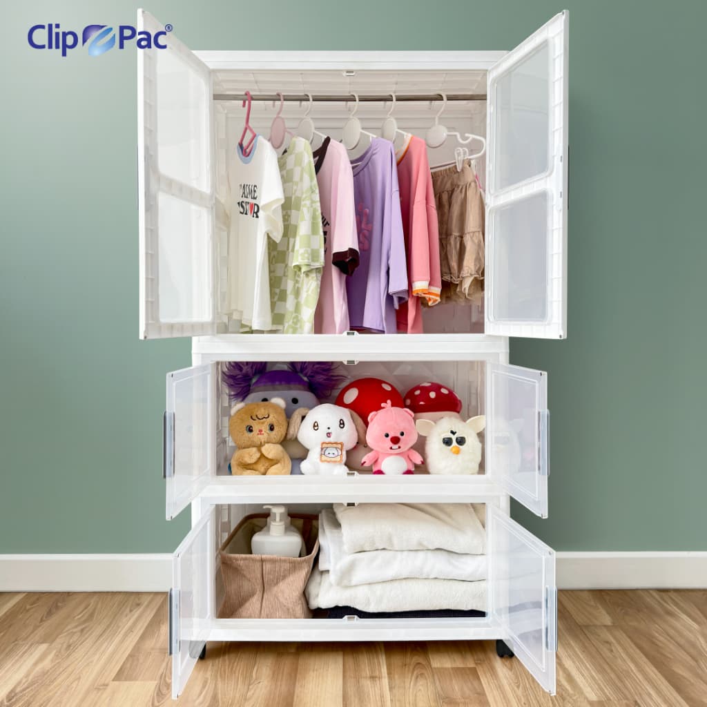Clip Pac ตู้เสื้อผ้า ตู้เก็บของ ตัวใหญ่ 2-4 ชั้น มีราวแขวน* หน้ากว้าง 73 CM มีล้อ พับเก็บได้ บานเปิด-ปิดแม่เหล็ก รูปที่ 7