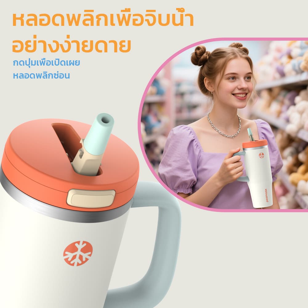 Peliflask แก้วเก็บความเย็น 32oz Tumbler สแตนเลสผู้ถือถ้วยรถที่มีฝาปิดคู่และที่จับขวดน้ำความจุสูง รูปที่ 6