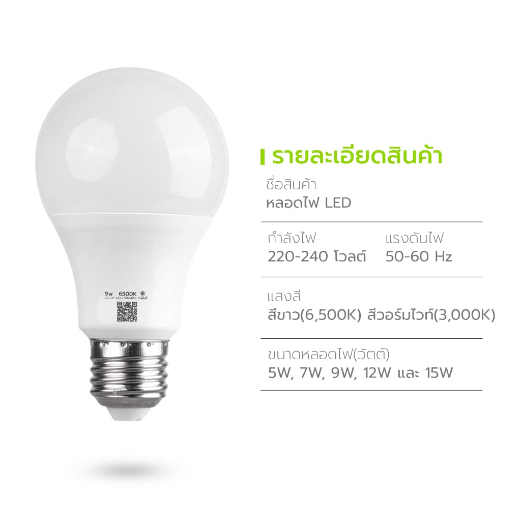 HOMEC หลอดไฟ LED หลอดไฟ ขั่ว E27 5w 7w 9w 12w 15w สำหรับโคมไฟประดับบ้าน โคมตั้งโต๊ะ หรือโคมทั่วไป รูปที่ 9