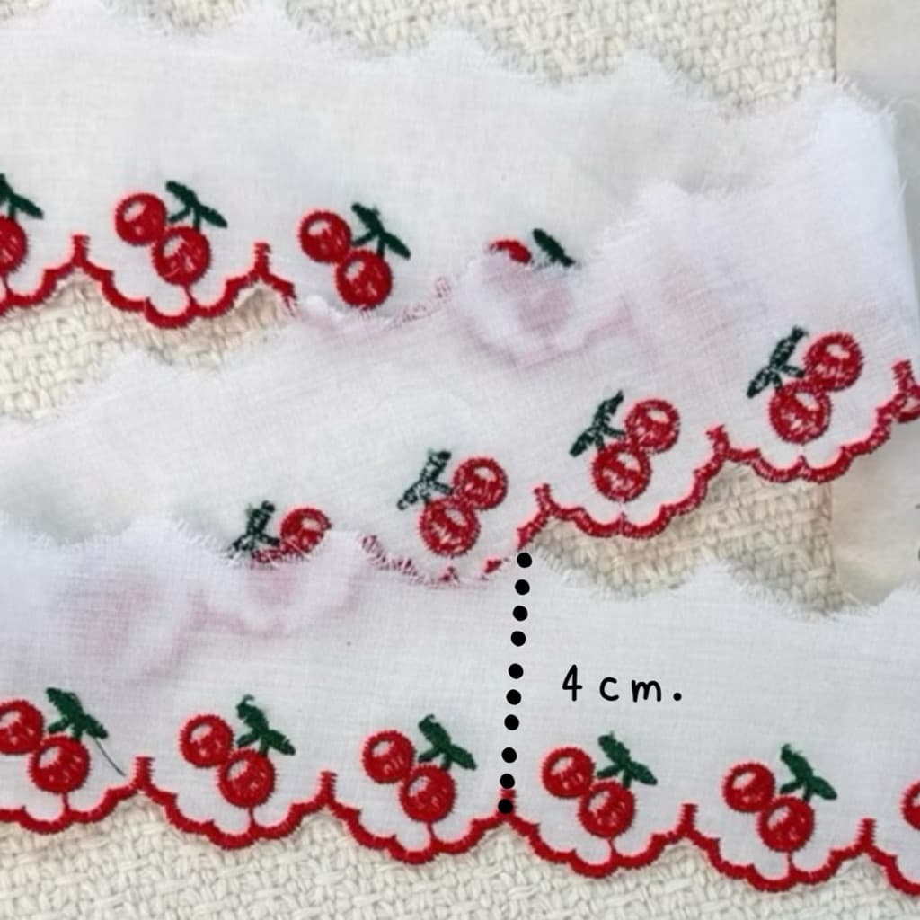 ลูกไม้ปัก กว้าง 4-5 cm. วัดครั้งละ 1 หลา ตัดยาวต่อเนื่องได้ค่ะ รูปที่ 2