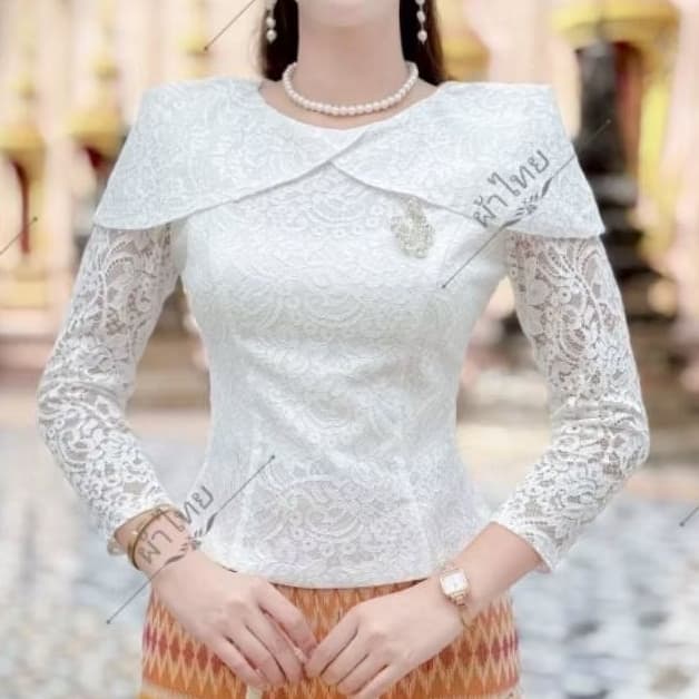 KK - เสื้อไหมลูกไม้สีขาวงา ค่ะ มีอก32-44 เสื้อใส่ไปทำบุญ ออกพรรษา ออกงานต่างๆไปวัด รูปที่ 4
