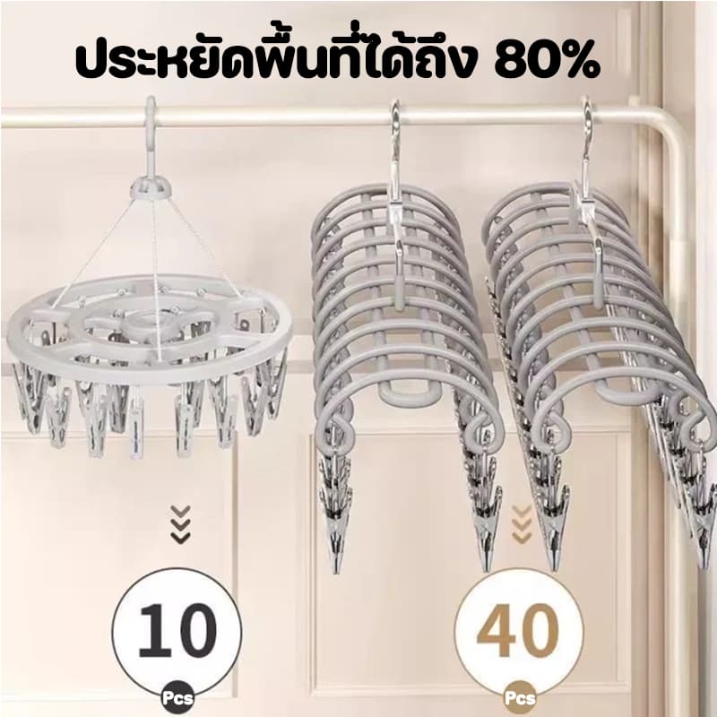 ที่ตากผ้าแบบหนีบ 20 ชิ้น หมุน 360° ประหยัดพื้นที่ แรงหนีบแรง กันลมหลุด ใช้ตากถุงเท้า/ผ้าได้ รูปที่ 2