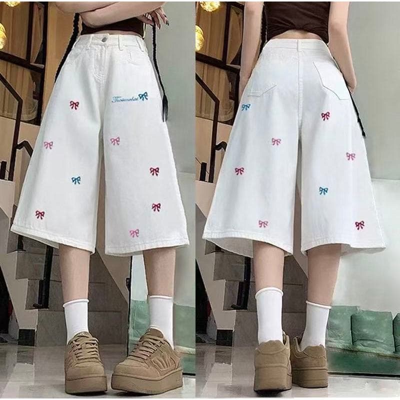 S-10XL กางเกง 7 ส่วน ปักโบว์สุดน่ารัก ผ้านิ่มใส่สบายระบายอากาศได้ดี รูปที่ 3