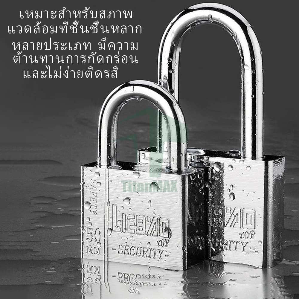 แม่กุญแจ ลูกปืน สีเงิน ขนาด30/40/50/60มม แม่กุญแจ สแตนเลส ป้องกันสนิม ทนทานแข็งแรง พร้อมลูกกุญแจ 3 ดอก คอสั้น/คอยาว รูปที่ 4