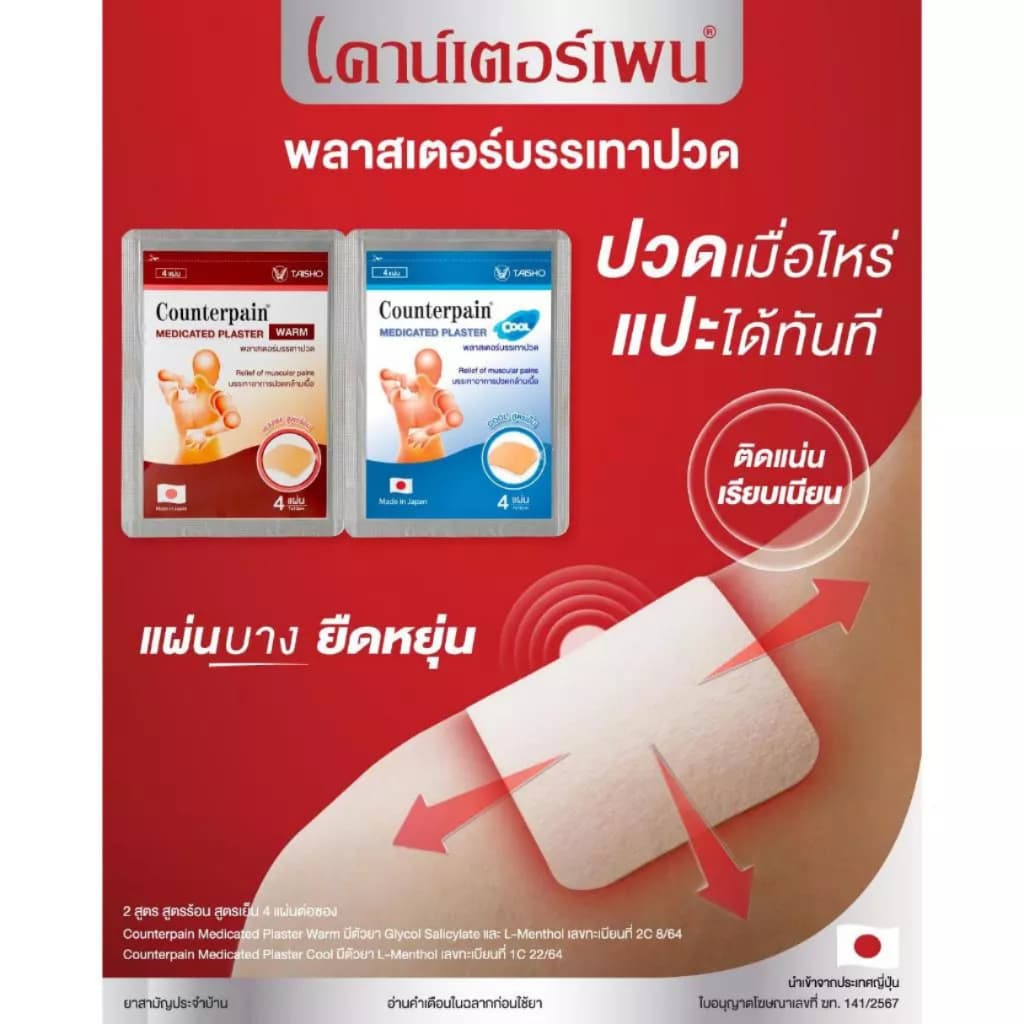COUNTERPAIN PLASTER Warm Cool เคาน์เตอร์เพน พลาสเตอร์บรรเทาปวด สูตรร้อน/ สูตรเย็น รูปที่ 4