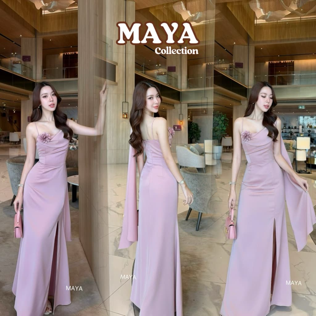 ชุดสไบ ชุดเพื่อนเจ้าสาว เข้าแล้วค่า MAYA s-xl ชุดไปงานแต่ง + ดอกไม้ G137 รูปที่ 4