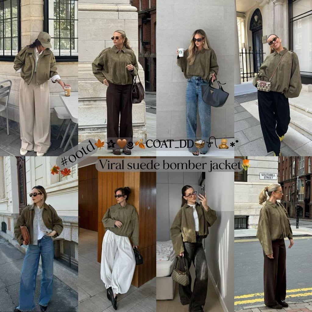 DD ”Mocha&Matchaviral Suede bomber jacket*٭เสื้อแจ็คเก็ตผ้าหนังกลับ ชุดไวรอลฮิตแห่งปีที่สาวเทสดีต้องมี𓍯 รูปที่ 4