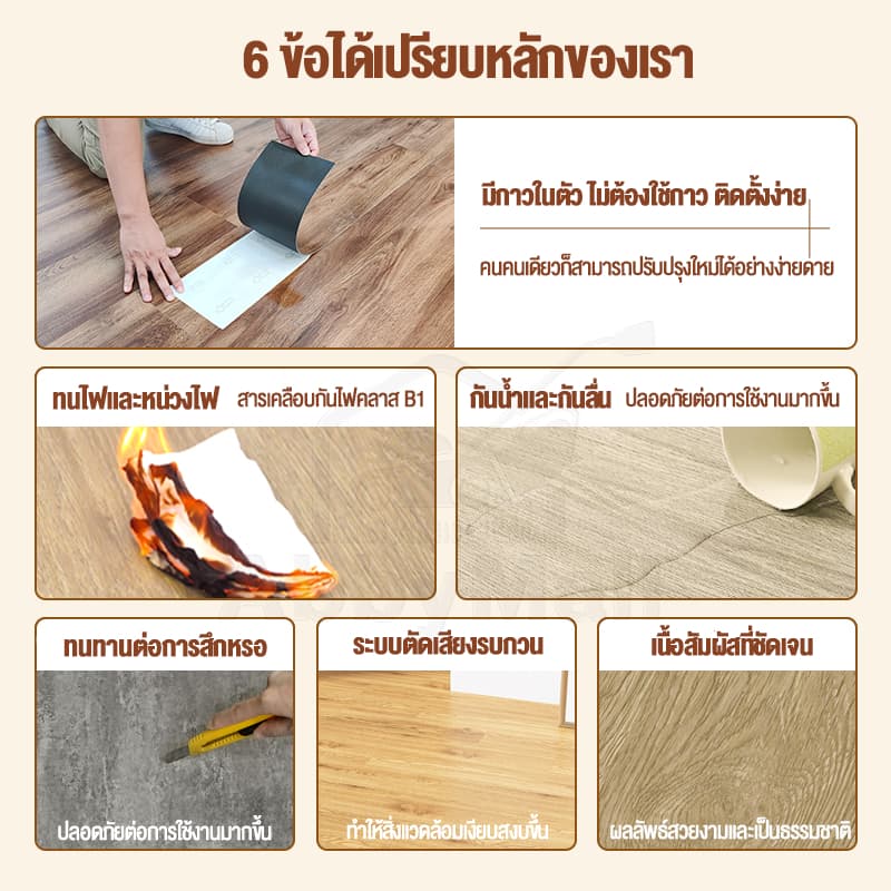 กระเบื้องยาง กระเบื้องยางปูพื้น 5ตรม/กล่อง วัสดุ PVC กาวในตัว ติดตั้งง่าย ไม่กลัวความชื้น ​​ต้านทานเชื้อรา รูปที่ 3