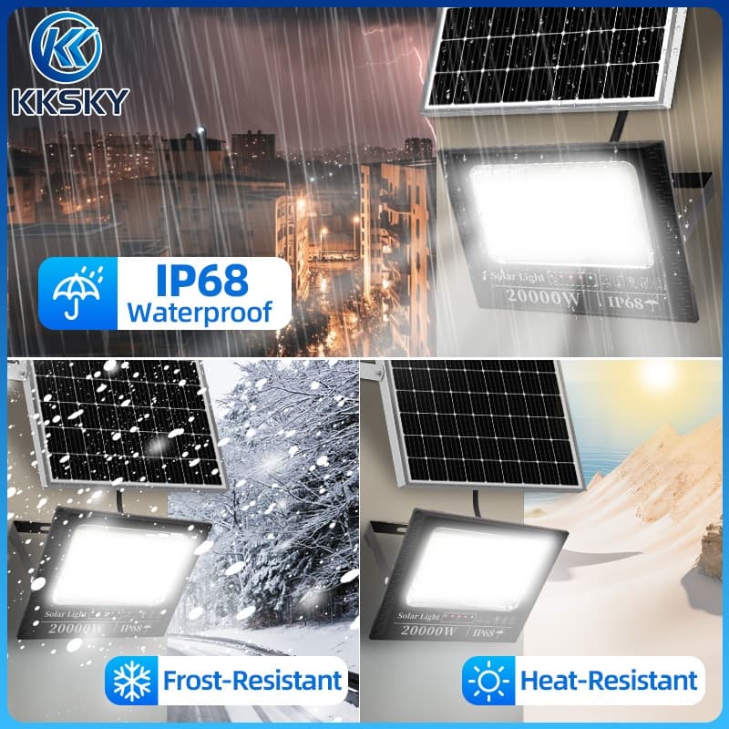 KKSKY ไฟโซล่าเซลล์ LED ไฟ สปอตไลท์ IP68 Solar Light 80000W กันน้ำ กันฟ้าผ่า 50000W สว่างอัตโนมัติเมื่อฟ้ามืดหลอดไฟ รีโมท รูปที่ 5