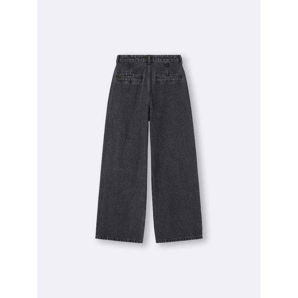 GU กางเกงผ้าเดนิมส์ จับจีบ ทรงขากว้างตรง เอวสูง /GU Denim Tuck Trouser รูปที่ 6