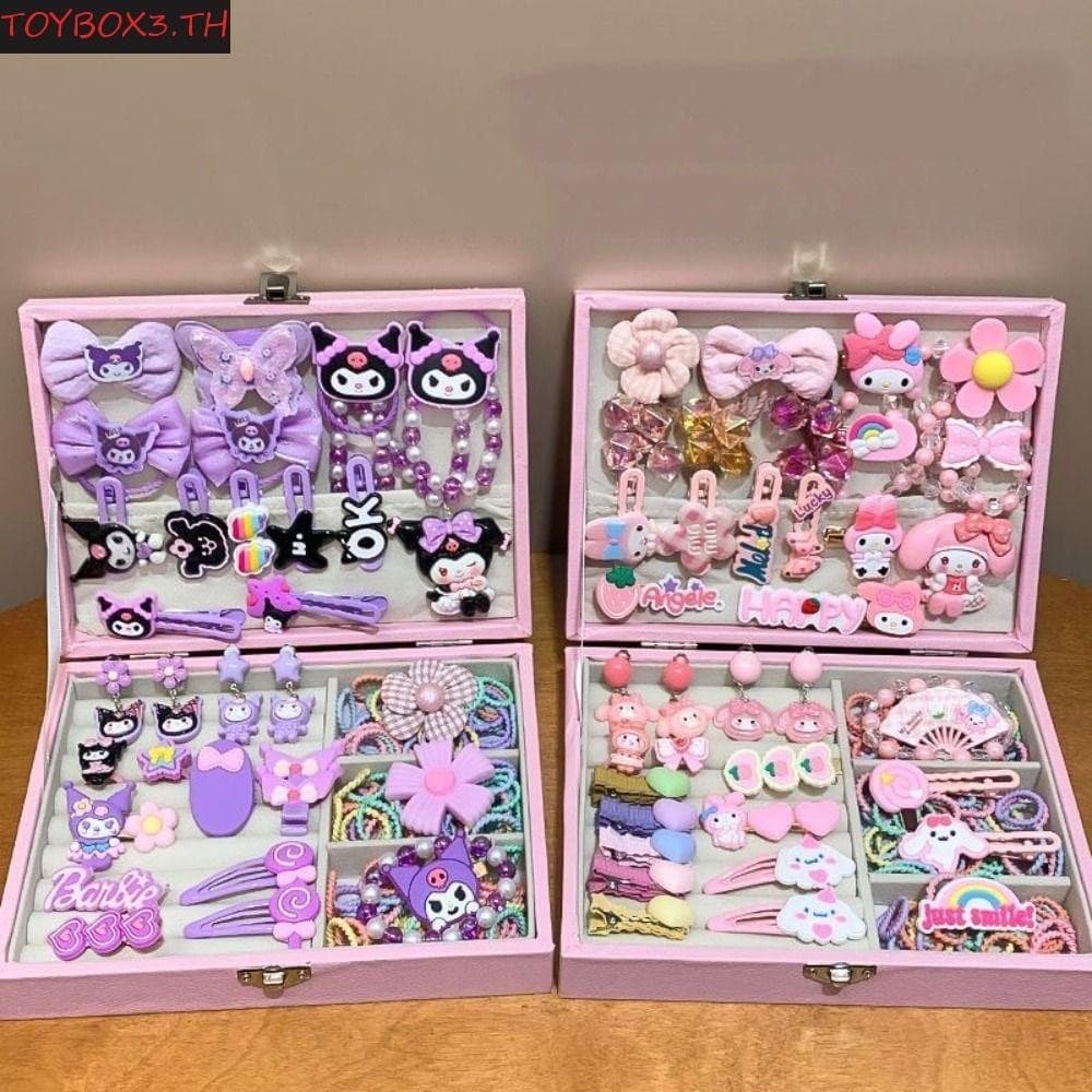 เซตคาดผมยืดหยุ่น Kuromi My Melodyกล่องน่ารัก วัสดุทนทาน สีสันสดใส ของเล่นเครื่องประดับผม รูปที่ 1