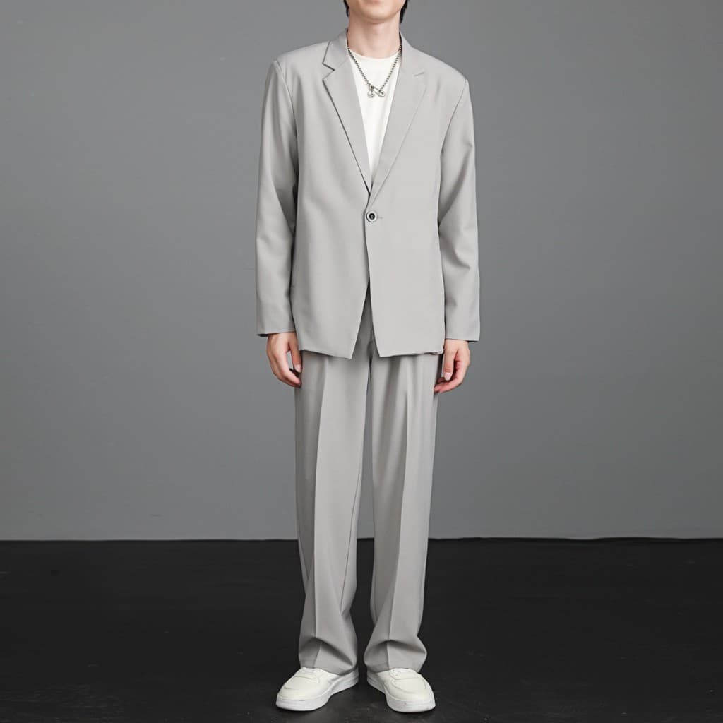 SUIT-M-04 เซ็ตสูทสีพื้น ใส่ทำงาน สไตล์เกาหลี สูทผู้ชายทรงหลวม เซ็ตสูทแฟชั่น ทรงสวยผ้านิ่มใส่สบาย รูปที่ 9