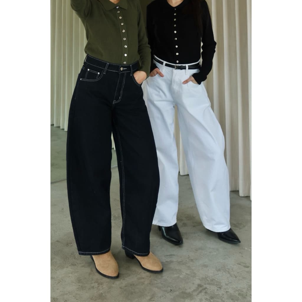 BXB - 68 Barrel Denim กางเกงยีนส์ทรงบาเลล สีพื้น l รูปที่ 8
