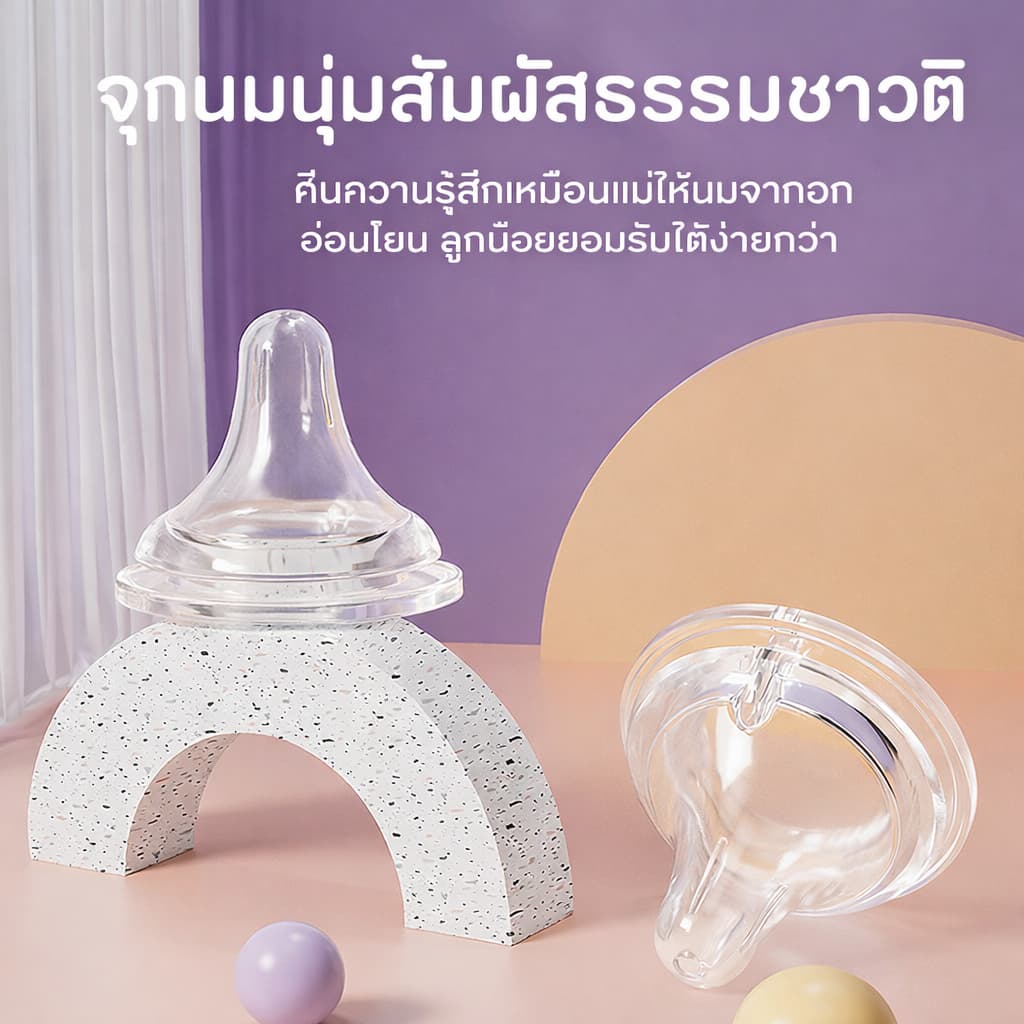 Preferred 2pcs จุกนมซิลิโคน จุกนมคอกว้าง จุกนมกันโคลิค จุกนม ไม่ดูดไม่ไหล มีขนาด S/L GP05 รูปที่ 2