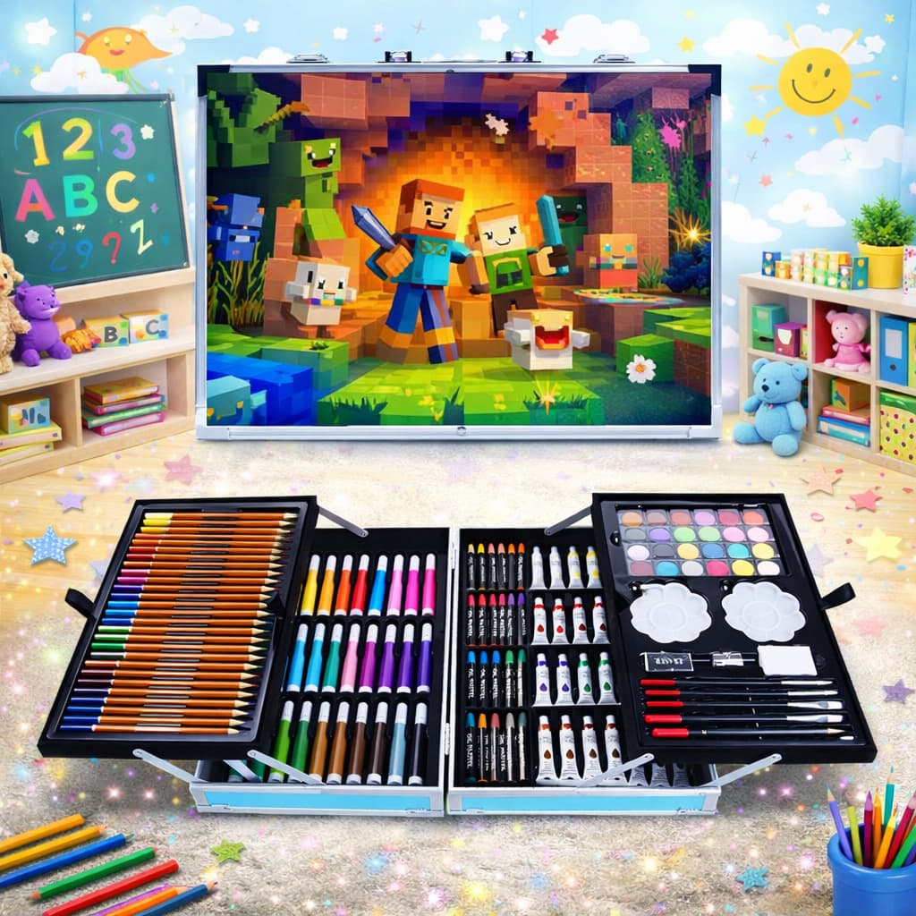 ชุดกล่องสี สีน้ำเด็กปากกาสีดินสอสี ชุดระบายสี 2 ชั้น 145 ชิ้น กล่องสีพาเลท ศิลปะสำหรับเด็ก รูปที่ 4