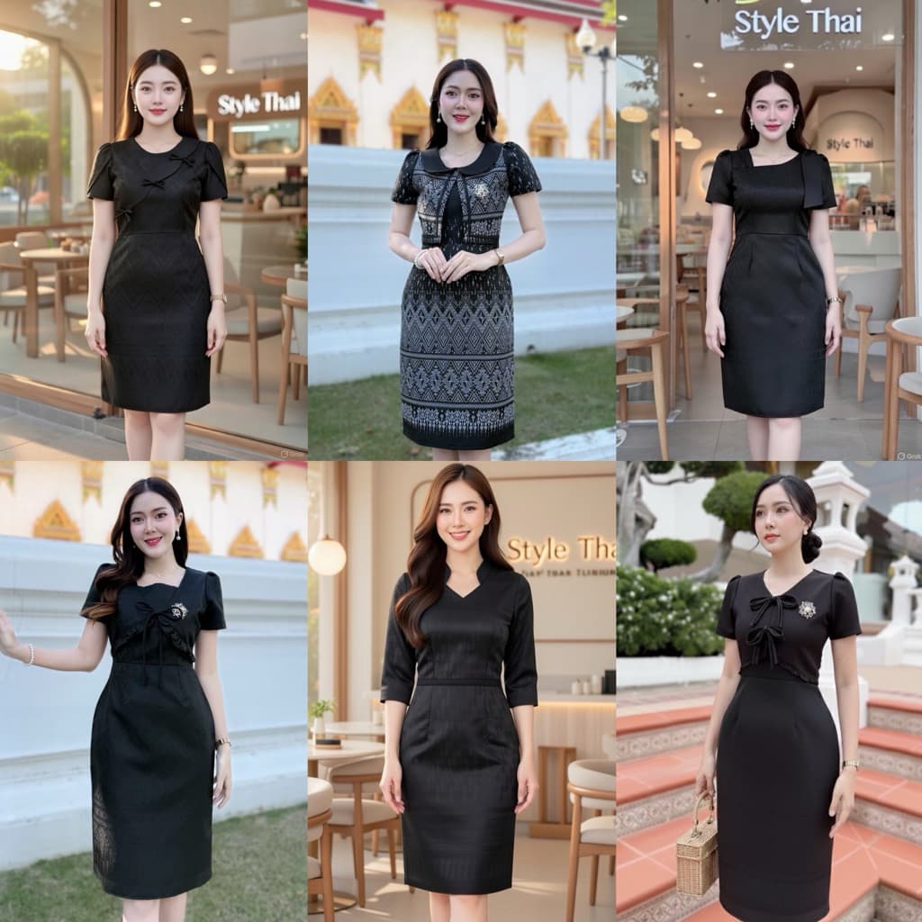 ชุดผ้าทออัดกาว เดรสสีดำ ชุดสีดำ ชุดเดรสสีดำ ชุดดำ ผ้าทอ ผ้าฝ้าย อัดกาวทั้งชุด ทรงตรง เข้ารูป รูปที่ 1