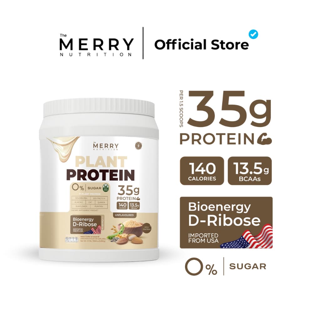 Merry Plant Protein โปรตีนพืช 7 ชนิด : รสธรรมชาติ 1 กระปุก 2.3lb. / 1,050g.