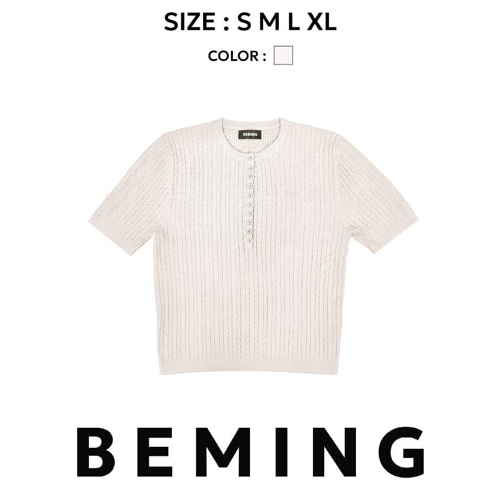 Bemingtop1107 -BMG Rib Button Top - เสื้อไหมพรมลายริบ ดีไซน์คอกลมพร้อมกระดุมหน้า ทรงพอดีตัว รูปที่ 7