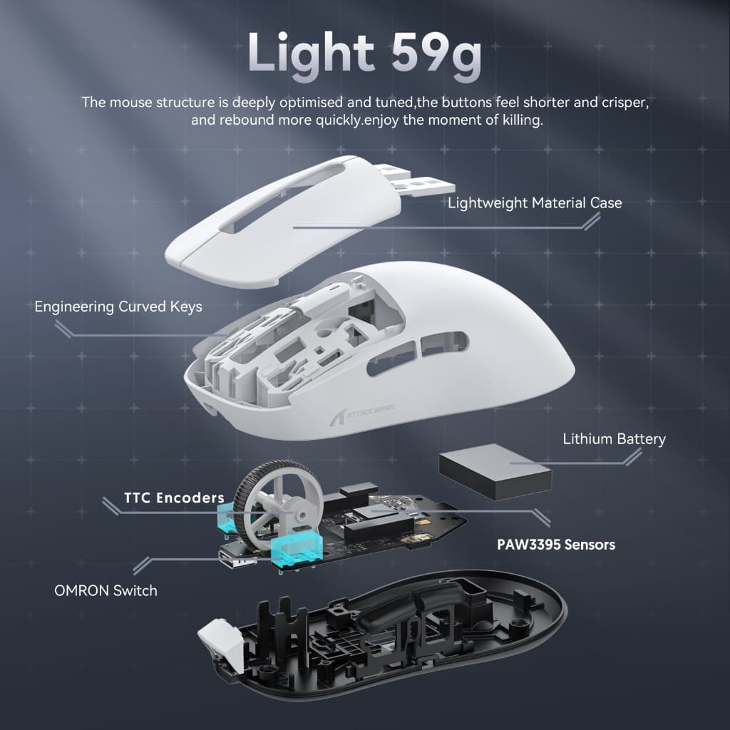 ATTACK SHARK X3 PRO เมาส์ไร้สาย ส์น้ําหนักเบา PAW3395 สามโหมด 8K เกมเมาส์คอมพิวเตอร์ 3 Mode รูปที่ 5