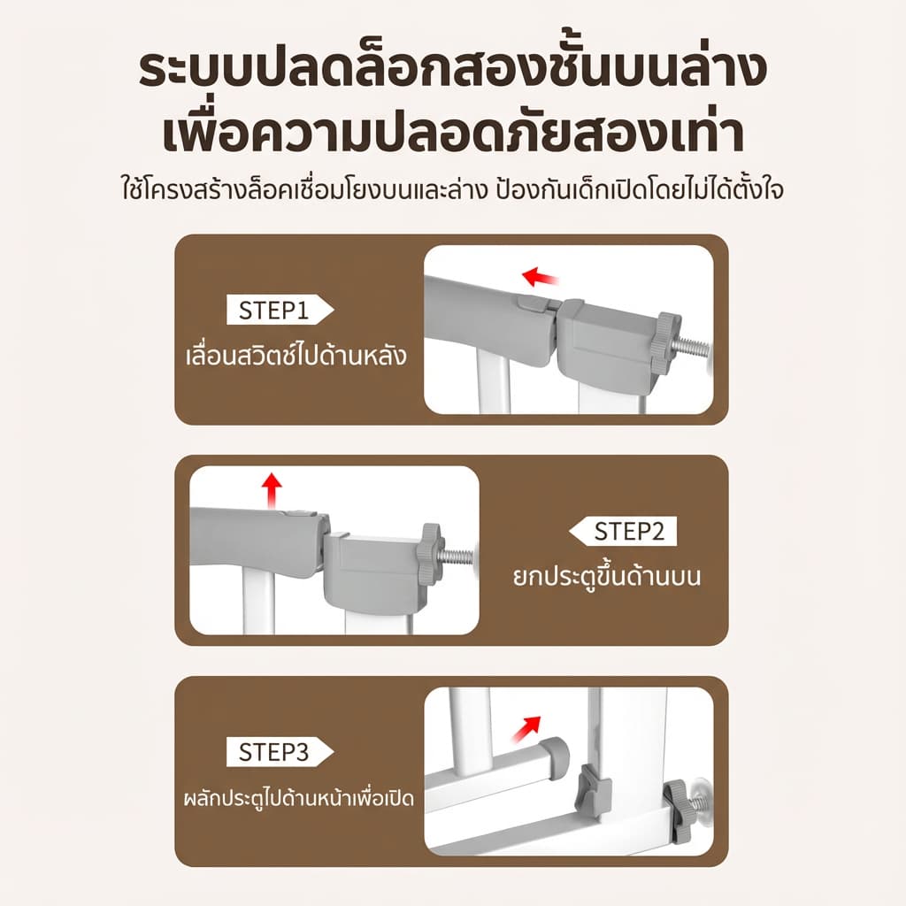 ที่กั้นเด็ก ที่กั้นบันได ประตูกั้นเด็ก ประตูกั้นบันได ประตูกั้นสัตว์เลี้ยง ไม่ต้องเจาะ รูปที่ 5