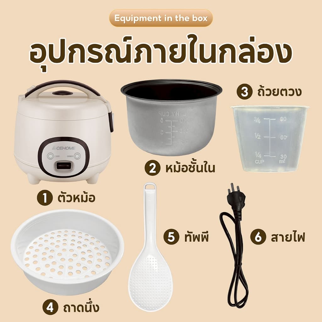 หม้อหุงข้าวไฟฟ้า ทนความร้อนสูง พร้อมซึ้งนึ่ง ขนาดกะทัดรัด ฟังก์ชันหลากหลาย 1 ลิตร รุ่น RC14 รูปที่ 3
