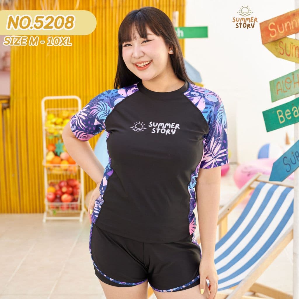 Summer Story ใส่ได้ถึง 100kgชุดว่ายน้ําผู้หญิงสาวอวบ กันUV เป็นยางยืด ใส่สบาย รุ่น 5208 รูปที่ 3