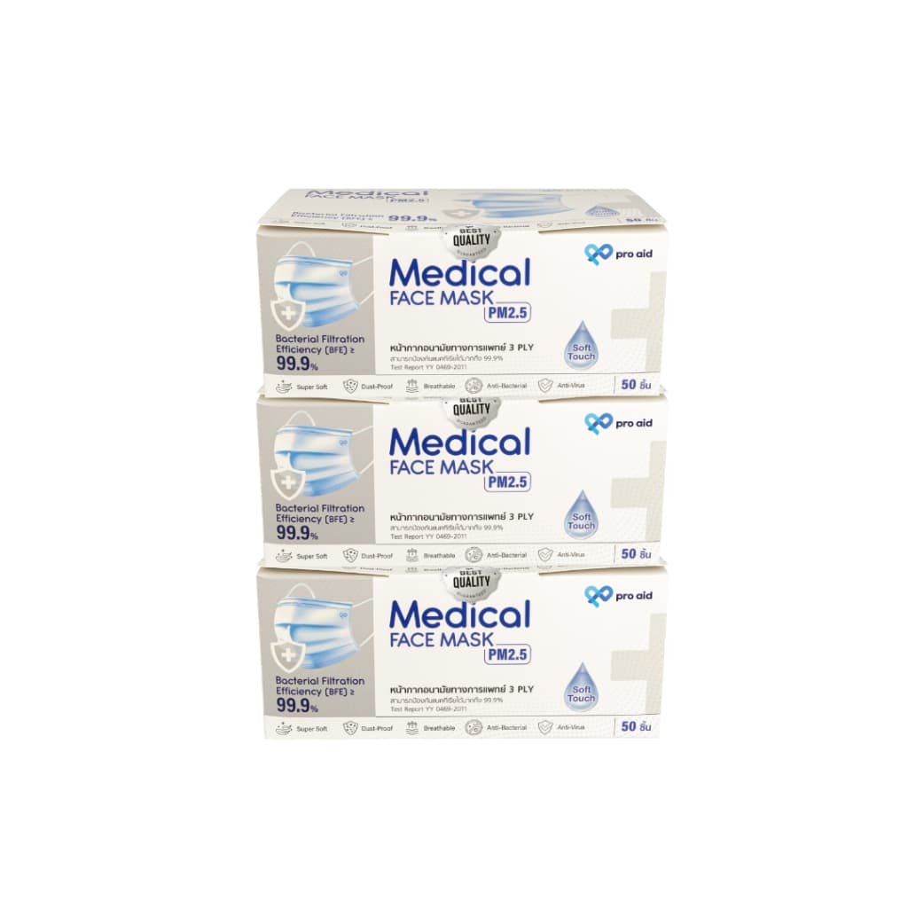 Pro aid หน้ากากอนามัยทางการแพทย์ 3 ชั้น รุ่นนุ่มพิเศษ ถนอมผิวหน้า อ่อนโยนกับผิวบอบบาง รูปที่ 1