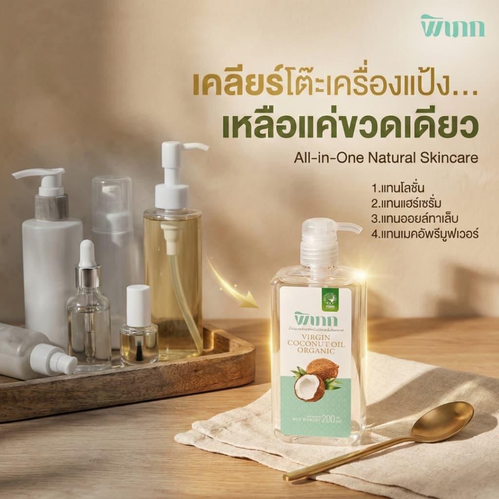 พิเภก น้ำมันมะพร้าวสกัดเย็น 200ml หัวปั๊ม ทาผิวแห้ง คนท้อง เช็ดเครื่องสำอาง หมักผม Organic รูปที่ 2
