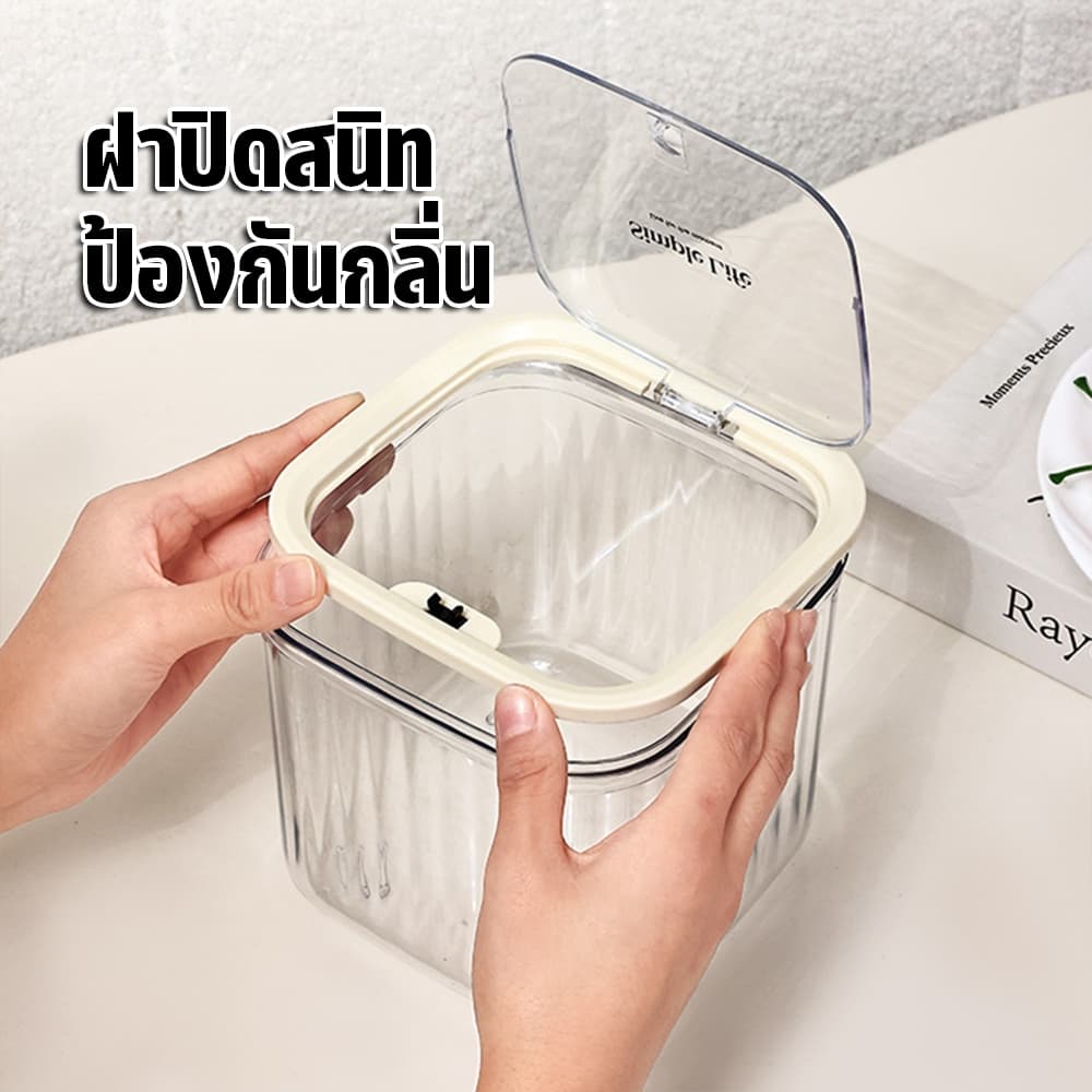 กล่องเก็บเดสก์ท็อป ถังขยะตั้งโต๊ะ กล่องเก็บเครื่องสำอาง แบบใส ขนาดเล็ก พร้อมฝาปิด พร้อมฝาปิด มี 2 ​​สีให้เลือก รูปที่ 8