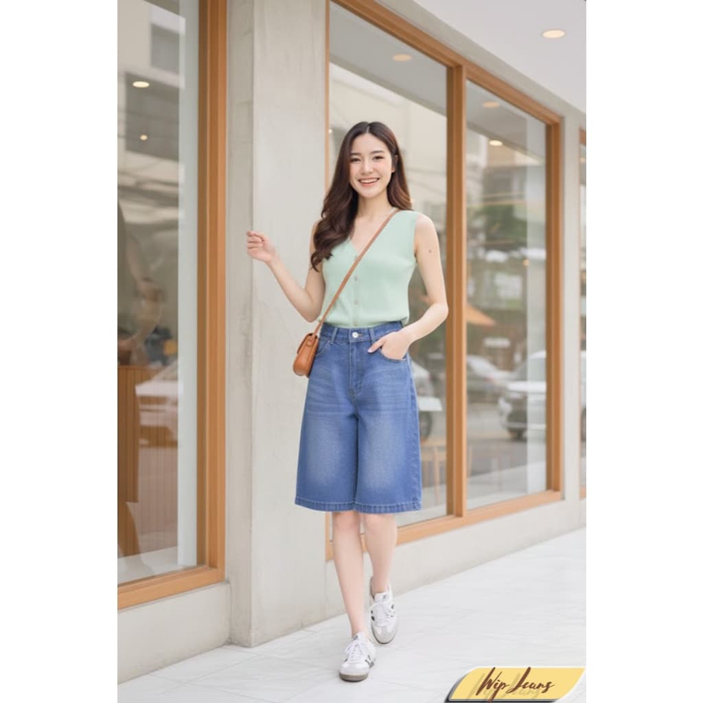 กางเกงยีนส์ขาสั้นทรงบอยยาวเหนือเข่าเอวสูงทรงเป๊ะไซส์ S-3XL ใส่แมตช์ง่ายได้ทุกลุค TK4 รูปที่ 6