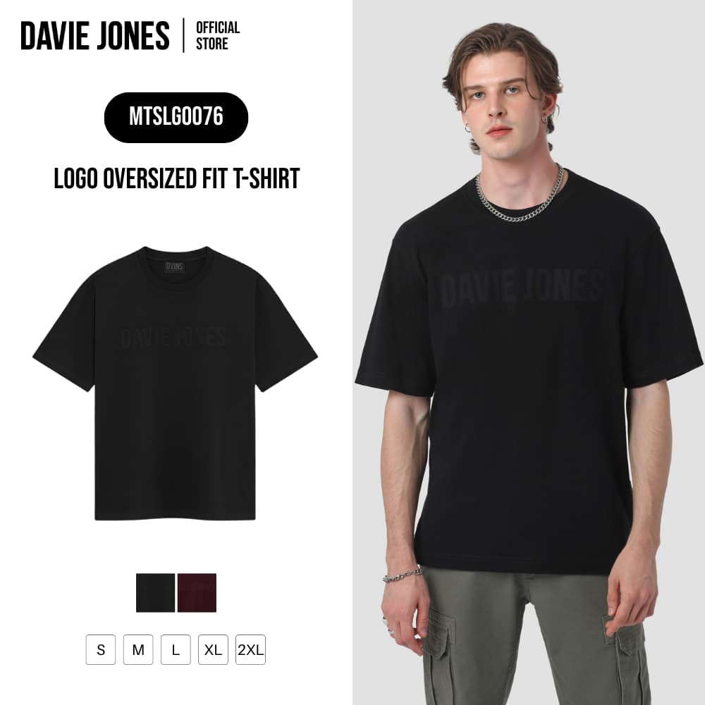 DAVIE JONES เสื้อยืดผู้ชาย Logo Oversized Fit T-Shirt สีดำ แดงไวน์ LG0076 รูปที่ 1