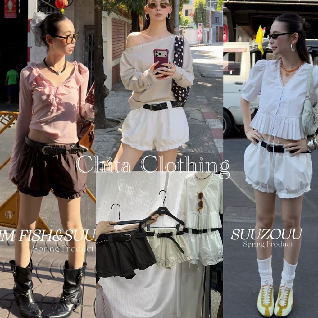 26K SU070กางเกงขาสั้น ทรงบอลลูน +เข็มขัดอย่างดี งานดีมาก Tag MMFish รูปที่ 1