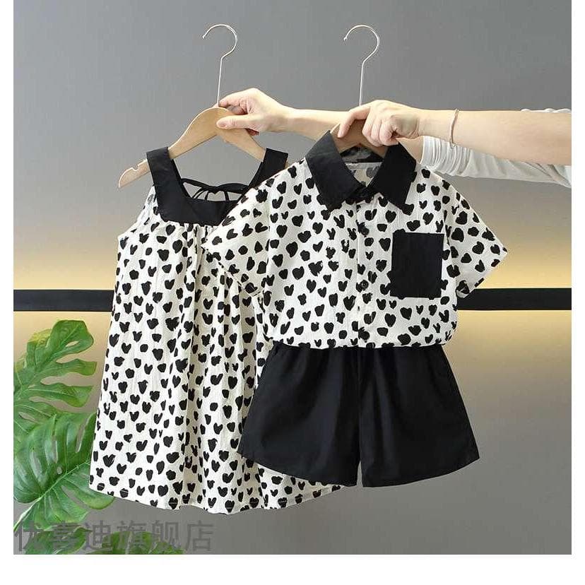 BB206 ชุดเด็กคู่ ชาย–หญิง ลายหัวใจ โทนขาวดำ น่ารัก ใส่คู่กัน รูปที่ 5