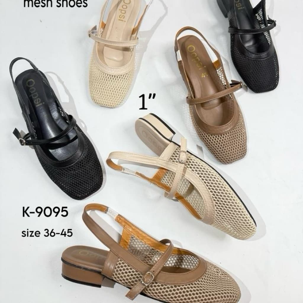 รองเท้าแมรี่เจนMary Jane ตาข่ายหลังเท้ามียางยืด ส้นสูง1นิ้วรุ่นk-9095 รูปที่ 1