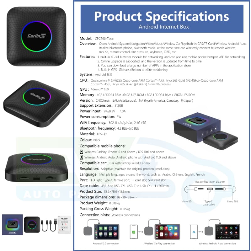 กล่องทีวี CarlinKit 8+128GB ai box CarPlay ไร้สาย Android Auto ไร้สาย,For cars with wired CarPlay only รูปที่ 8